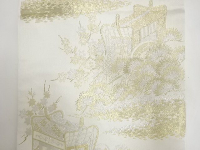 源氏車に笠松・菊模様織り出し　袋帯
